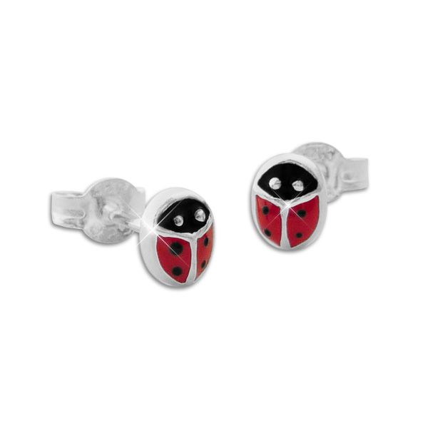 Kinder Ohrstecker Marienkäfer 925 Silber Ohrringe in rot schwarz lackiert