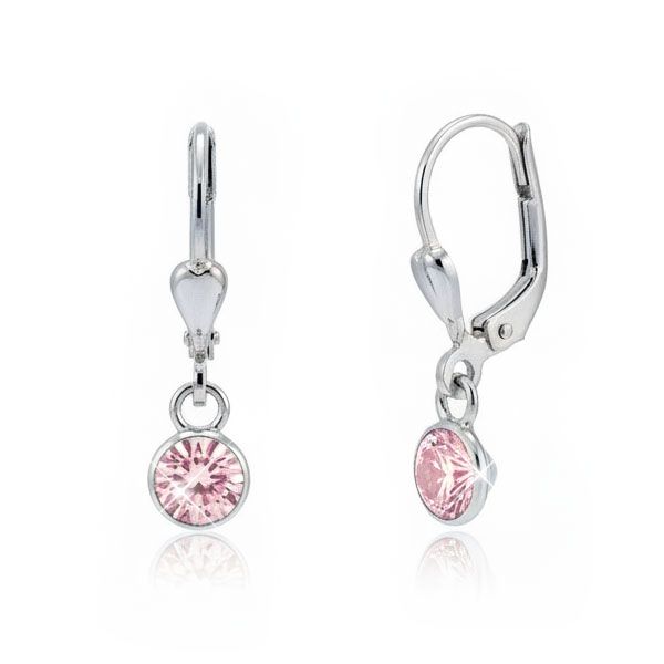 Kinder Strass Ohrringe rund rosa 925 Silber
