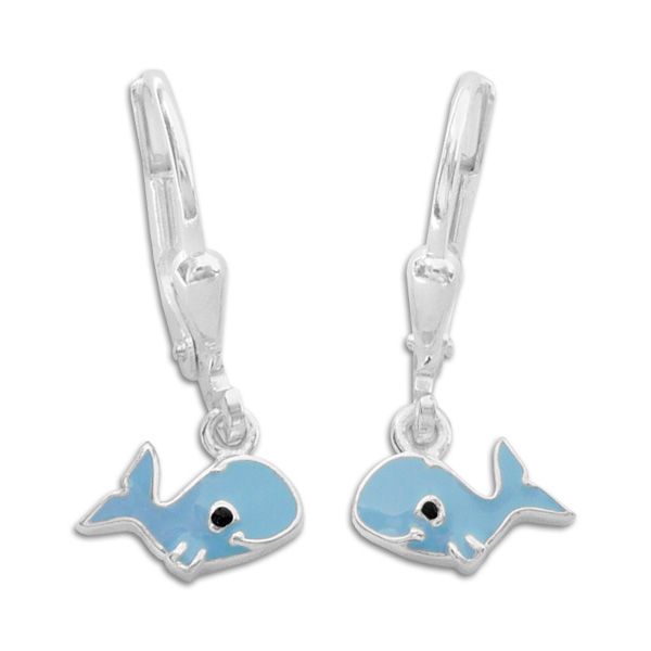 Wal Ohrringe Ohrhänger blau lackiert 925 Silber für alle Wal und Delfin Fans