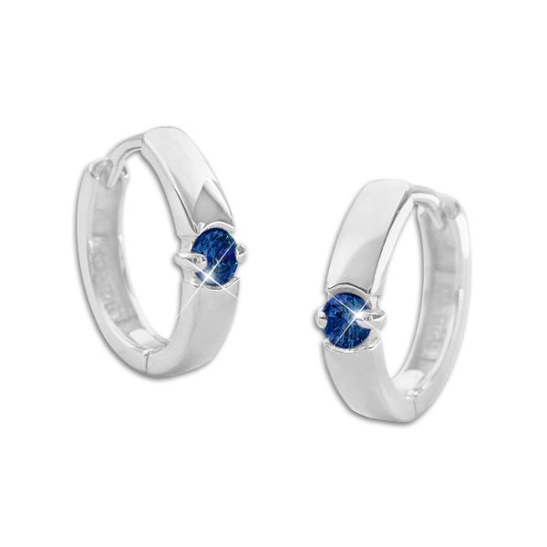 Klapp-Creolen mit 1 safir blauen Zirkonia Stein 14 x 2,5 mm 925 Silber