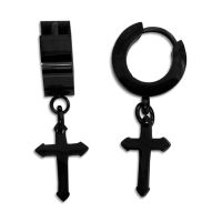 Creolen mit hängenden Kreuzen Edelstahl schwarz 13 mm Creolen mit hängenden Kreuzen Edelstahl schwarz 13 mm