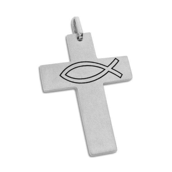 Herren Edelstahl Kreuz Anhänger mit Fisch-Symbol Edelstahlschmuck