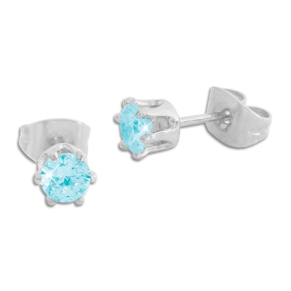 Ohrstecker rund 4 mm Zirkonia aqua blau Edelstahl
