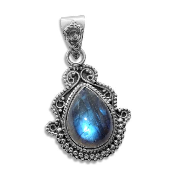 Boho Labradorit Tropfen Anhänger filigran 925 Silber Edelsteinschmuck