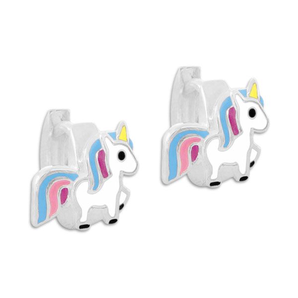Einhorn Creolen blau rosa lila 925 Silber B-Ware