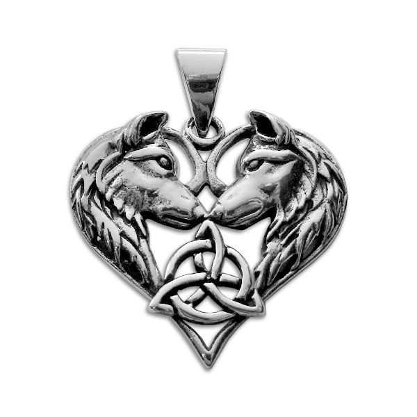 Anhänger keltisches Wolfsherz Wölfe mit Triquetra 925 Silber