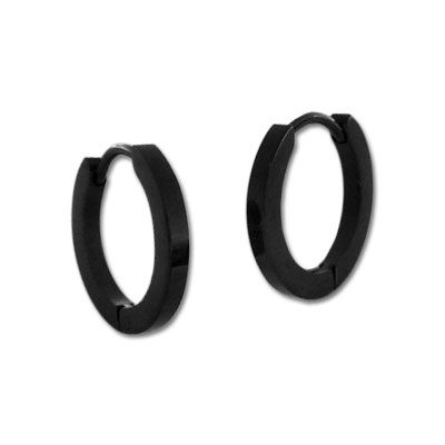 Schmale Klapp-Creolen Edelstahl schwarz glänzend 16 mm