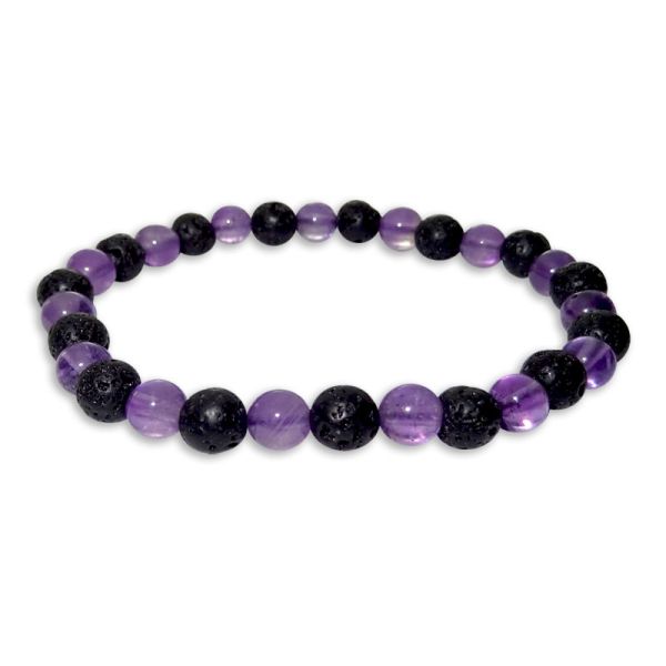 Amethyst und Lava Kugel Armband 5-6 mm 18 cm Lavastein Armbänder