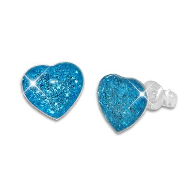 Glitzernde blaue Herz Ohrstecker Ohrringe für Mädchen 925 Silber Shop