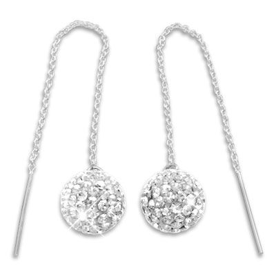 Damen Ohrringe Durchzieher mit XXL 3D Kugel weißer Strass 925 Silber