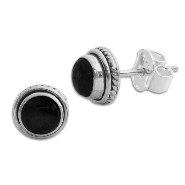 Onyx Ohrstecker rund mit filigranem Rand 7,5 mm 925 Silber Onyx Ohrringe