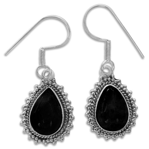 Tropfen Onyx Ohrringe mit filigranem Rand 925 Silber schwarze Steine