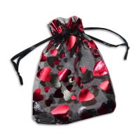 Organzasäckchen schwarz mit roten Herzen 9 x 12 cm Organzabeutel Organzasäckchen schwarz mit roten Herzen 9 x 12 cm Organzabeutel