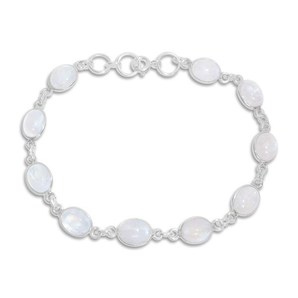 Regenbogen Mondstein Armband 925 Silber 20 cm, 21 cm Länge
