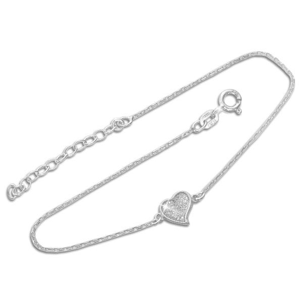 Armband mit Herz mit Glitzer-Effekt 925 Silber 17 - 20 cm