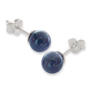 Blaufluss Ohrstecker 6 mm 925 Silber Edelstein Kugel Ohrringe