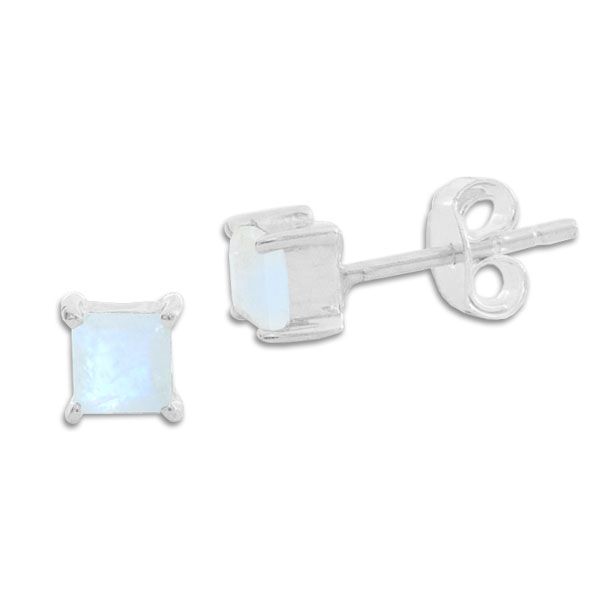 Ohrringe mit Mondstein facettiert viereckig 5 mm 925 Silber