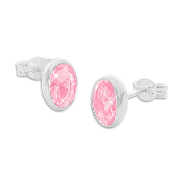 Ohrringe rosa ovale Kristall Ohrstecker 925 Silber
