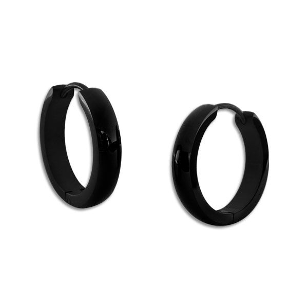 Schwarze Edelstahl Creolen gewölbt 13 x 3 mm glänzend