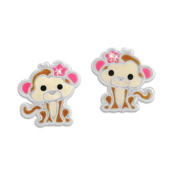 Kinder Ohrstecker Äffchen mit Glitzer Schleife 925 Silber Affen Mädchen