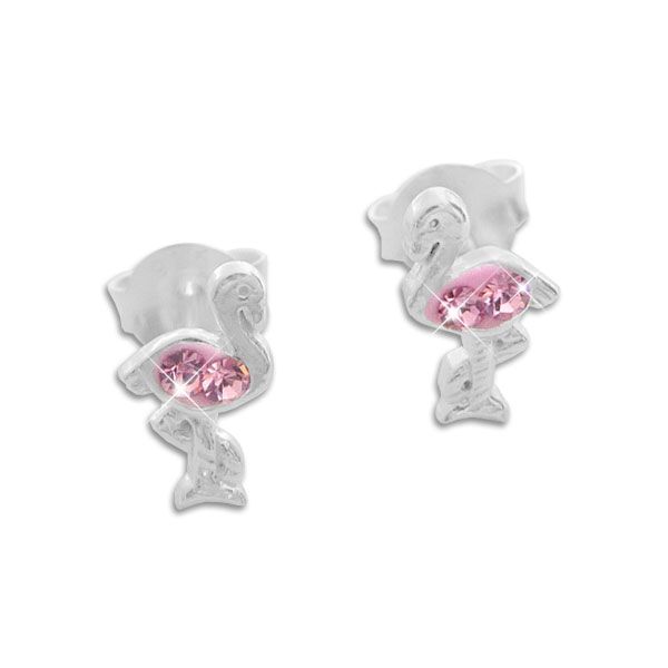 Ohrstecker Ohrringe Flamingo mit rosa Strass Steinen 925 Silber