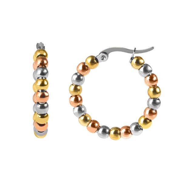 Edelstahl Creolen mit Kugeln 26 x 4 mm 3-farbig Damen Ohrringe