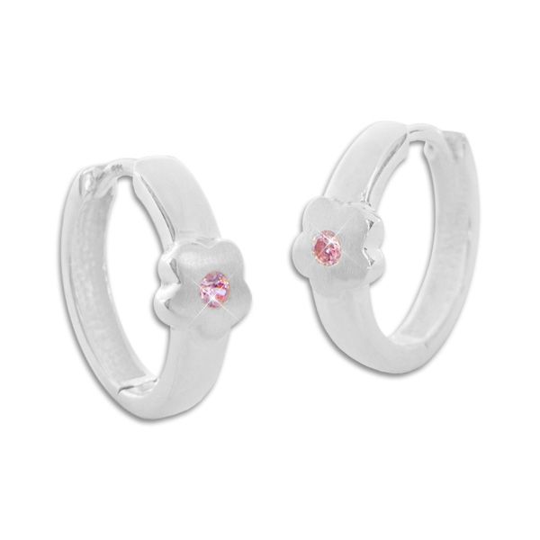Klapp-Creolen glänzend mit mattierter Blume Zirkonia rosa 925 Silber