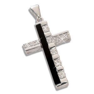 Onyx Kreuz Anhänger mit Zirkonia 34 x 22 mm 925 Silber