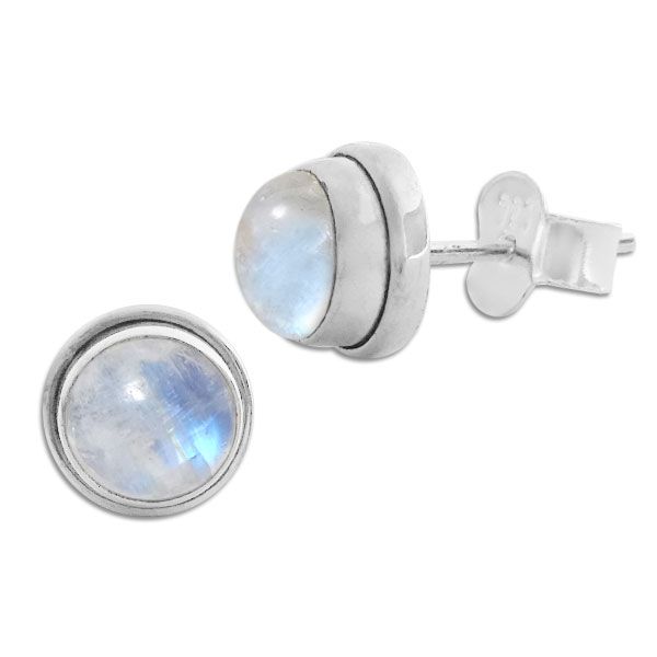 Mondsteinschmuck Ohrstecker rund mit Rand 8 mm 925 Silber