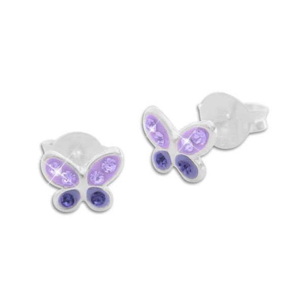 Kinder Ohrringe Schmetterlinge mit Strass lila 925 Silber Ohrstecker Mädchen