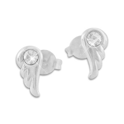 Flügel Ohrstecker mit weißen Kristallen 925 Silber