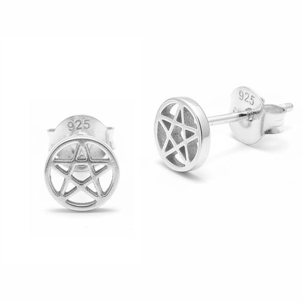 Ohrstecker Pentagramm im Kreis 925 Silber Gothic Ohrringe Herren Damen