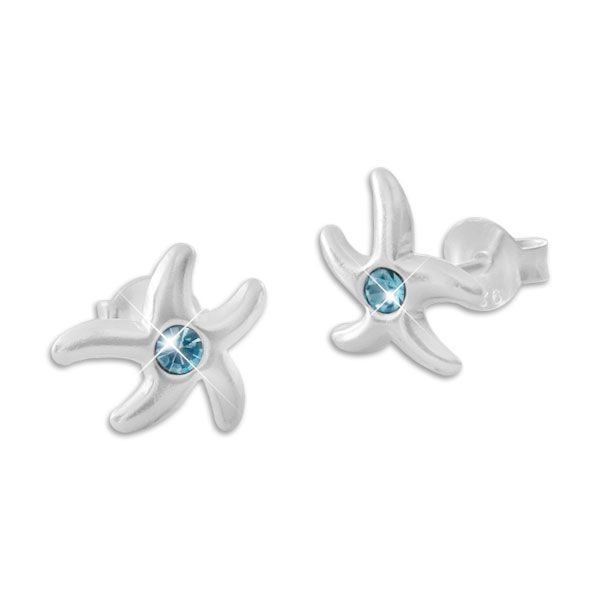 Seestern Ohrstecker mit aqua blauem Kristall 925 Silber