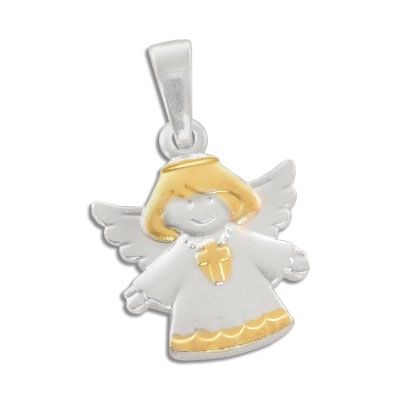 Engel Anhänger mit Kreuz Kette bicolor 925 Silber
