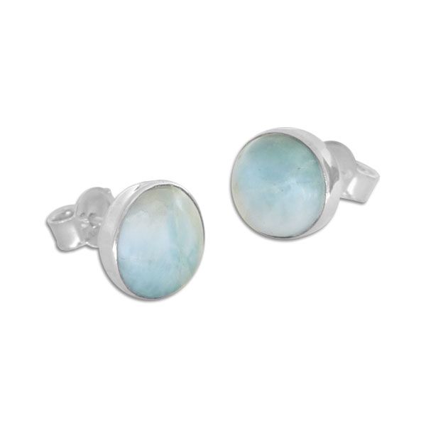 Ohrstecker mit Larimar rund 7,5 mm 925 Silber Larimarschmuck Ohrringe