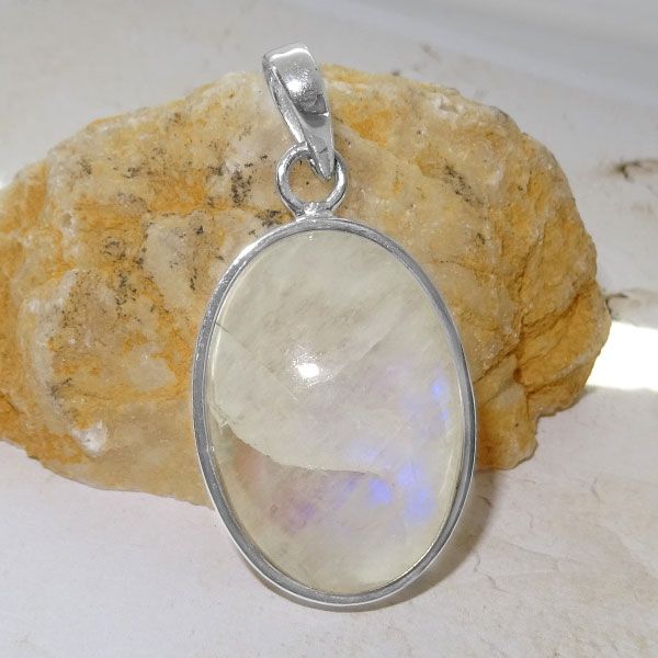 Mondstein Anhänger oval blau 30 x 21 mm 925 Silber Unikat