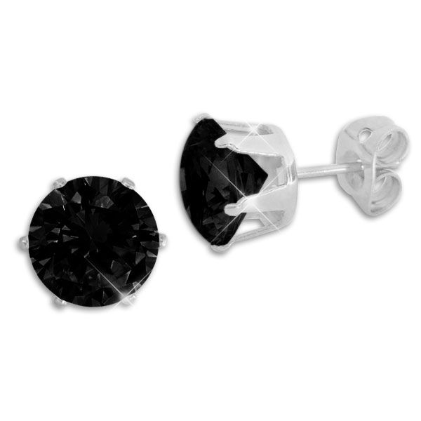 Männer Ohrstecker Zirkonia schwarz 8 mm rund Edelstahl