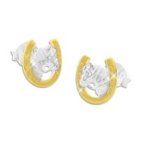 Kinder Ohrstecker Pferdekopf im Hufeisen bicolor 925 Silber Ohrringe teilvergoldet Kinder Ohrstecker Pferdekopf im Hufeisen bicolor 925 Silber Ohrringe teilvergoldet