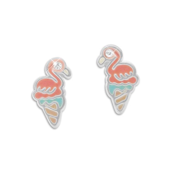 Ohrringe Ohrstecker mit Flamingo Eistüte 925 Silber