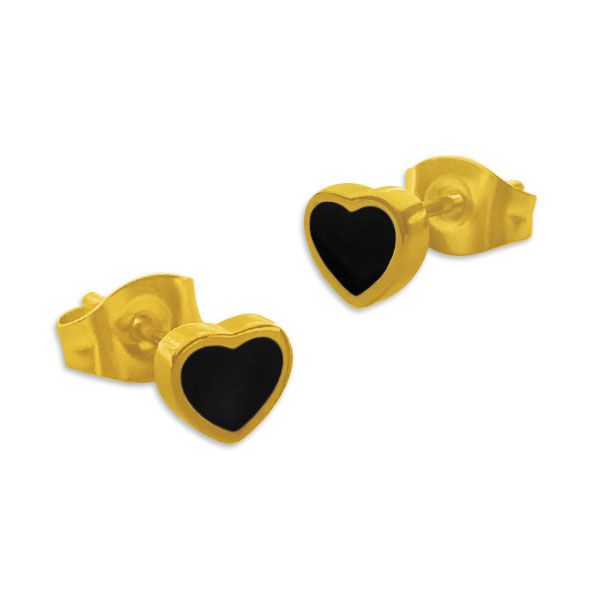Edelstahl Ohrstecker Herz mit schwarzem Inlett goldfarben Ohrringe
