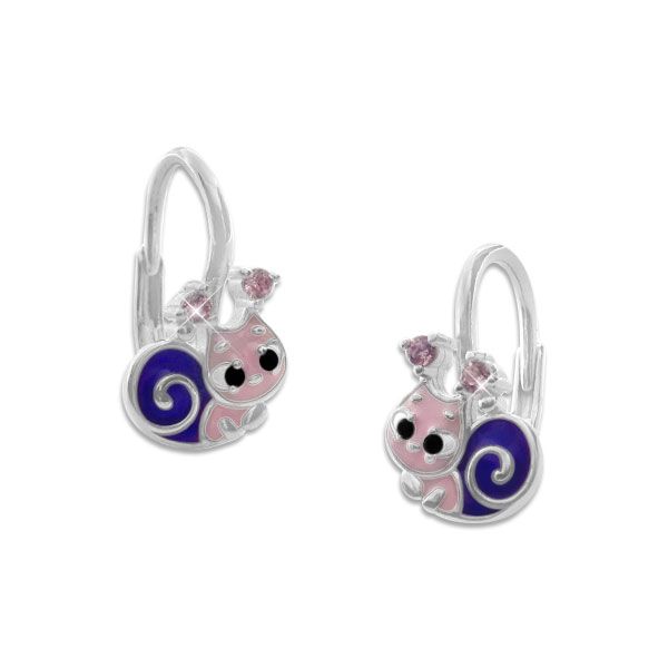 Schnecken Ohrringe für Mädchen rosa / lila & Strass Steine 925 Silber