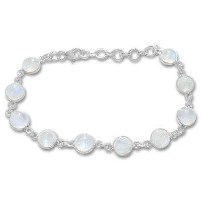 Regenbogen Mondstein Armband runde Steine 925 Silber Mondsteinarmband