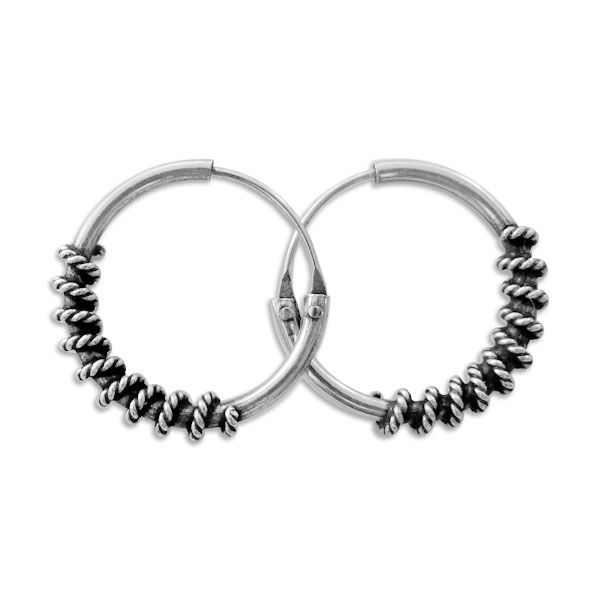 Bali Creolen gedrehtes Seil 925 Silber 14 mm Herren Ohrringe