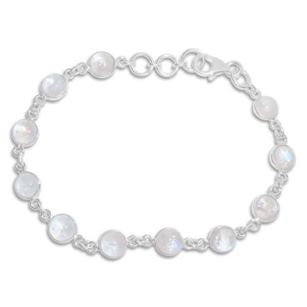 Regenbogen Mondsteinarmband 11 runde Steine 925 Silber