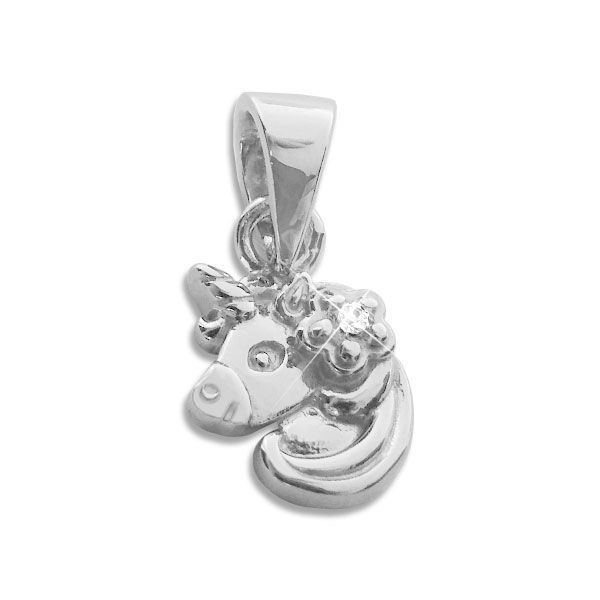 Einhorn Anhänger mit Blume und Zirkonia 925 Silber