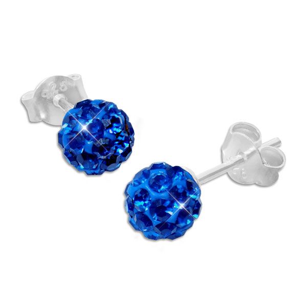 Kugel Ohrringe Kristalle königsblau 6 mm 925 Silber Ball Ohrstecker