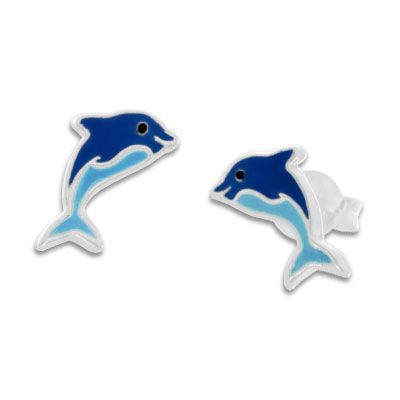 Blaue Delfin Ohrstecker für Kinder 925 Silber Kinderohrringe