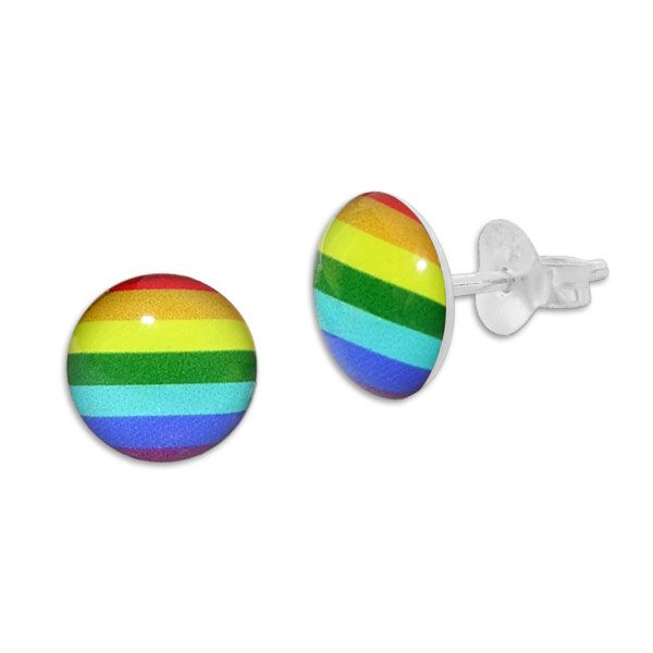 Runde Ohrstecker Regenbogen 925 Silber Ohrringe für Herren und Damen