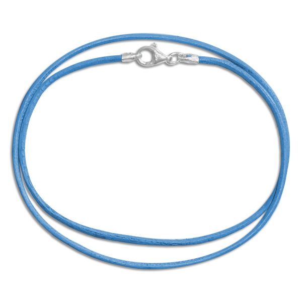 Lederband hellblau 45 cm mit 925 Silber Verschluss Karabinerverschluss