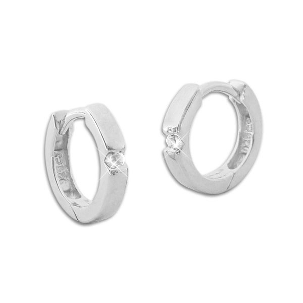 Glänzende Creolen mit weißen Zirkonia Steinen 925 Silber
